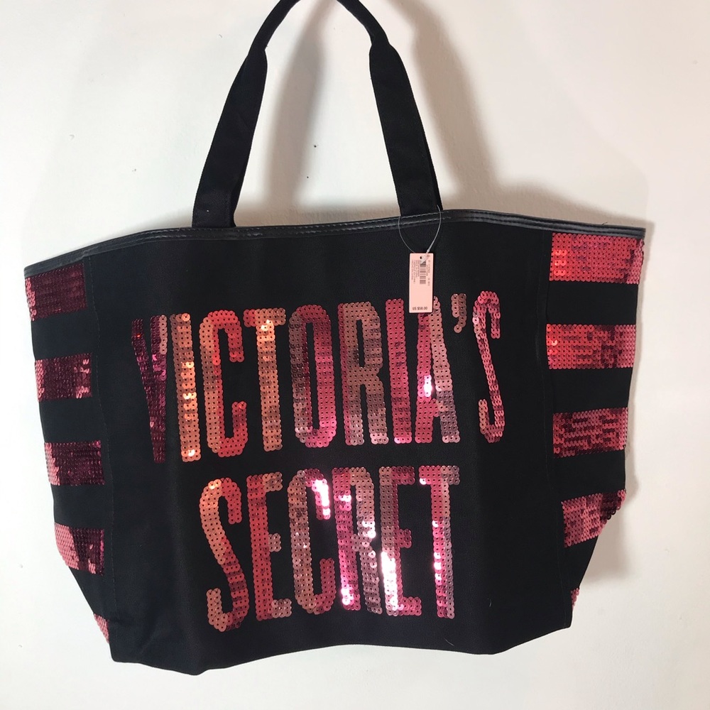 Victoria’s Secret Black Pink Sequin Canvas Tote